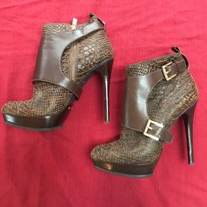 Michael Kors Snake Embossed Brown Ankle Boots 10M